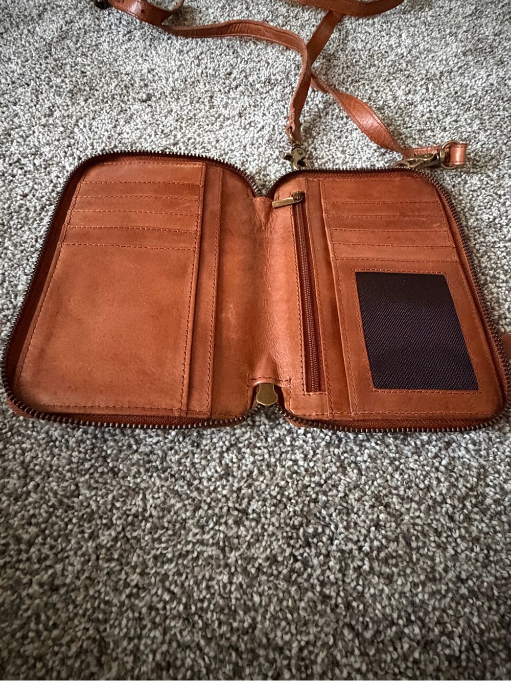 Woven Crossbody Wallet with Phone Pocket.  Soft gorgeous tan leather. - Picture 2 of 5
